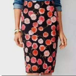 Talbots Petite Black Pink Red Floral Pencil Skirt